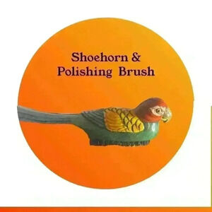 Vintage Wooden Parrot Shoe Horn & Polishing Brush Combo Hand Crafted & Painted